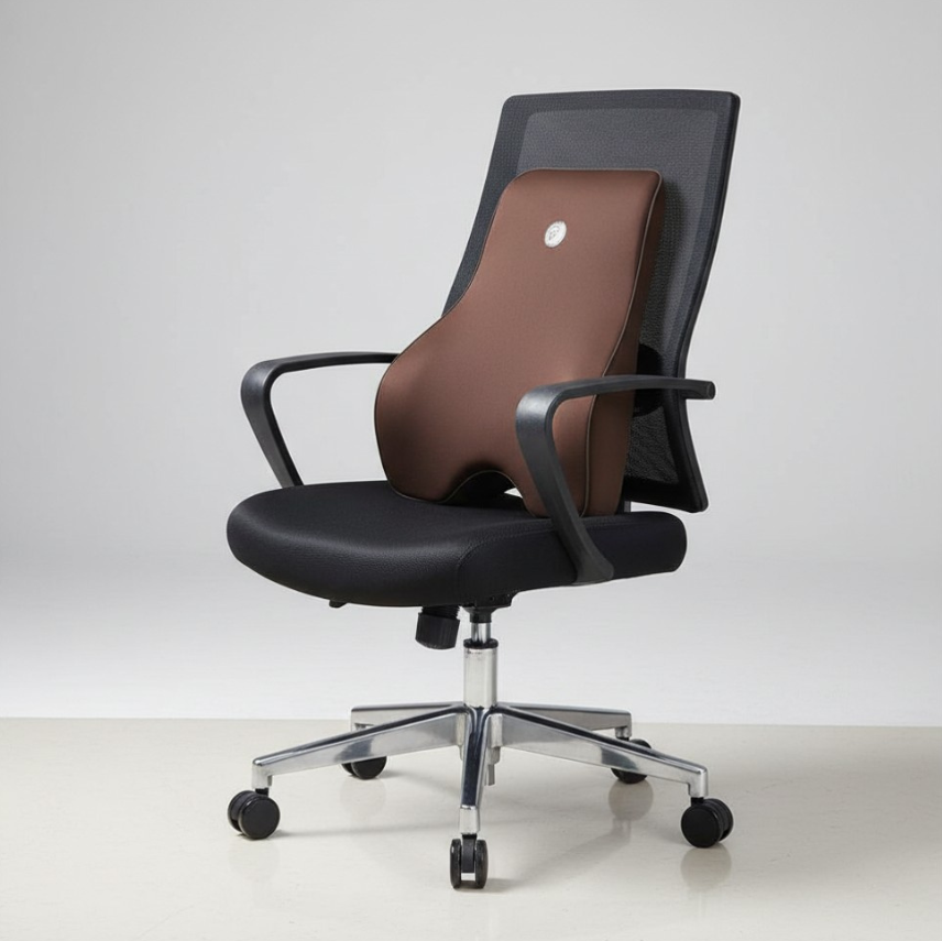Modern office chair with brown and black design on a white background